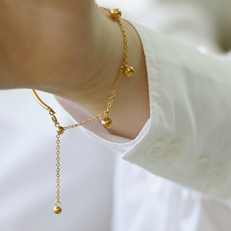 Stainless Steel Ball Beads Tassel Bracelet for Women Minimalist Adjustment Simple Lucky Bracelet Couple Y2K Jewelry No Fading