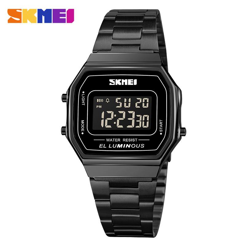 SKMEI Retro LED Digital Male Watches Casual Simple Mens Wristwatches Stainless Steel Band Waterproof Watch Men Reloj Hombre 1647