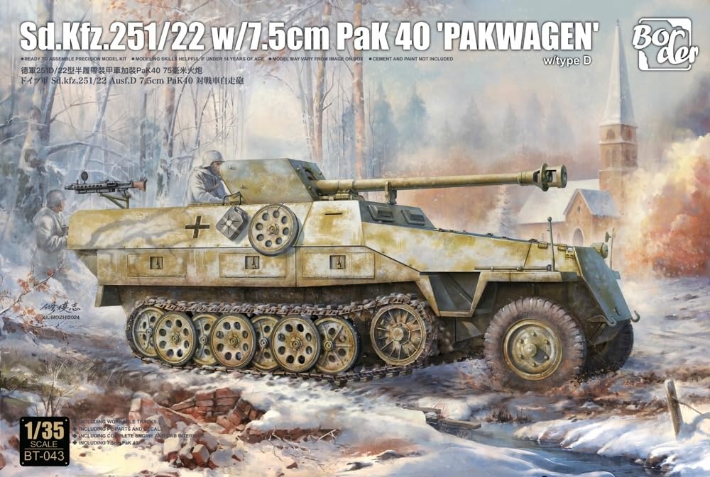 Border Models 1/35 Scale German Sd.Kfz 251/22 Ausf.D with 7.5cm Pak40 Anti-Tank Self-Propelled Gun Pakwagen Plastic Model Kit BT043 (Tank)