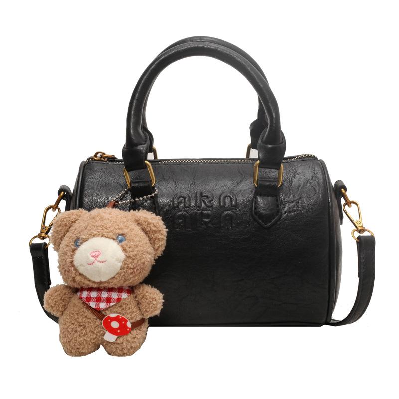 Korean Ins Cute Handbag Bag Women 2025 New Solid Color Retro Is Boston Bag High-end Shoulder Bag