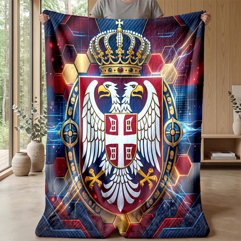 Serbia Printed Flannel Blanket Skin Friendly Warm Decorative Throw for Indoor Couch Bed Daily Use