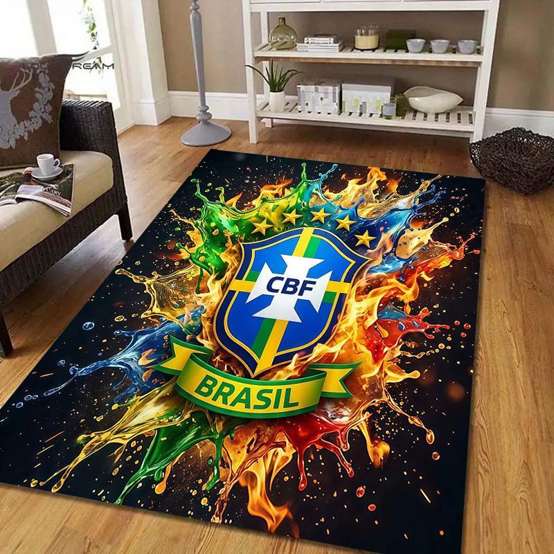 Brazil National Football Team2 Flannel Pattern Square Carpet,Area Rug,Carpet Rug for Living Room Bedroom Sofa Playroom Decor,Non-slip Floor Mat