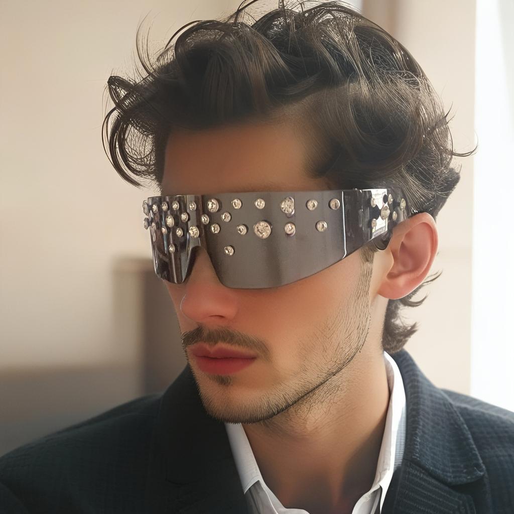 Future Tech Punk One-Piece Shiny Rhinestone Sunglasses Fashion Show Bar Stage Performance Party Style Music