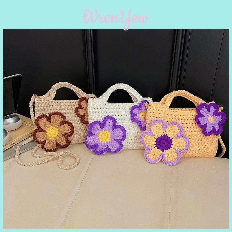 Minimalist Knit Crossbody Bag For Women With Flower Design For Daily Use