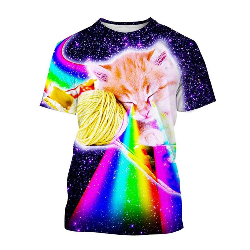 3D Cute Pizza Cat Graphic T Shirts Y2k Funny Women's Clothing Female Animal Print Summer Fashion Tops Girls Causal Pretty Tees