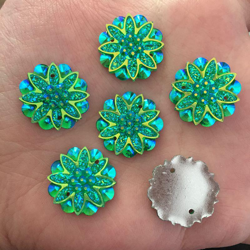 AB Смола Цветок Стразы Свадебное украшение с плоской задней частью 2 отверстия 20шт. 18мм