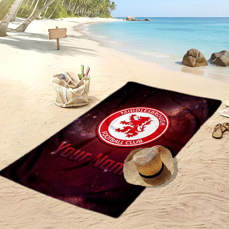 Middlesbrough FC Personalized Printed Beach Towel Soccer Logo Support Custom Name Text Absorbent Towel For Sport Travel Special Gift