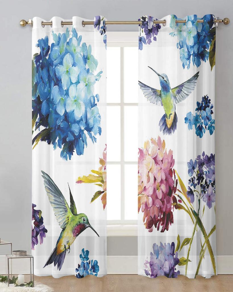 Винтажные цветы колибри гортензия прозрачные шторы для гостиной украшения оконные шторы кухонные тюль вуаль шторы