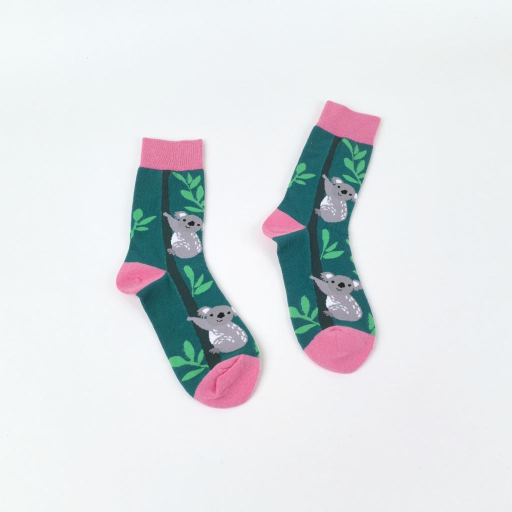 1 пара женских милых хлопковых носков средней длины с рисунком коалы, новинка, подходят для повседневной носки в любое время года