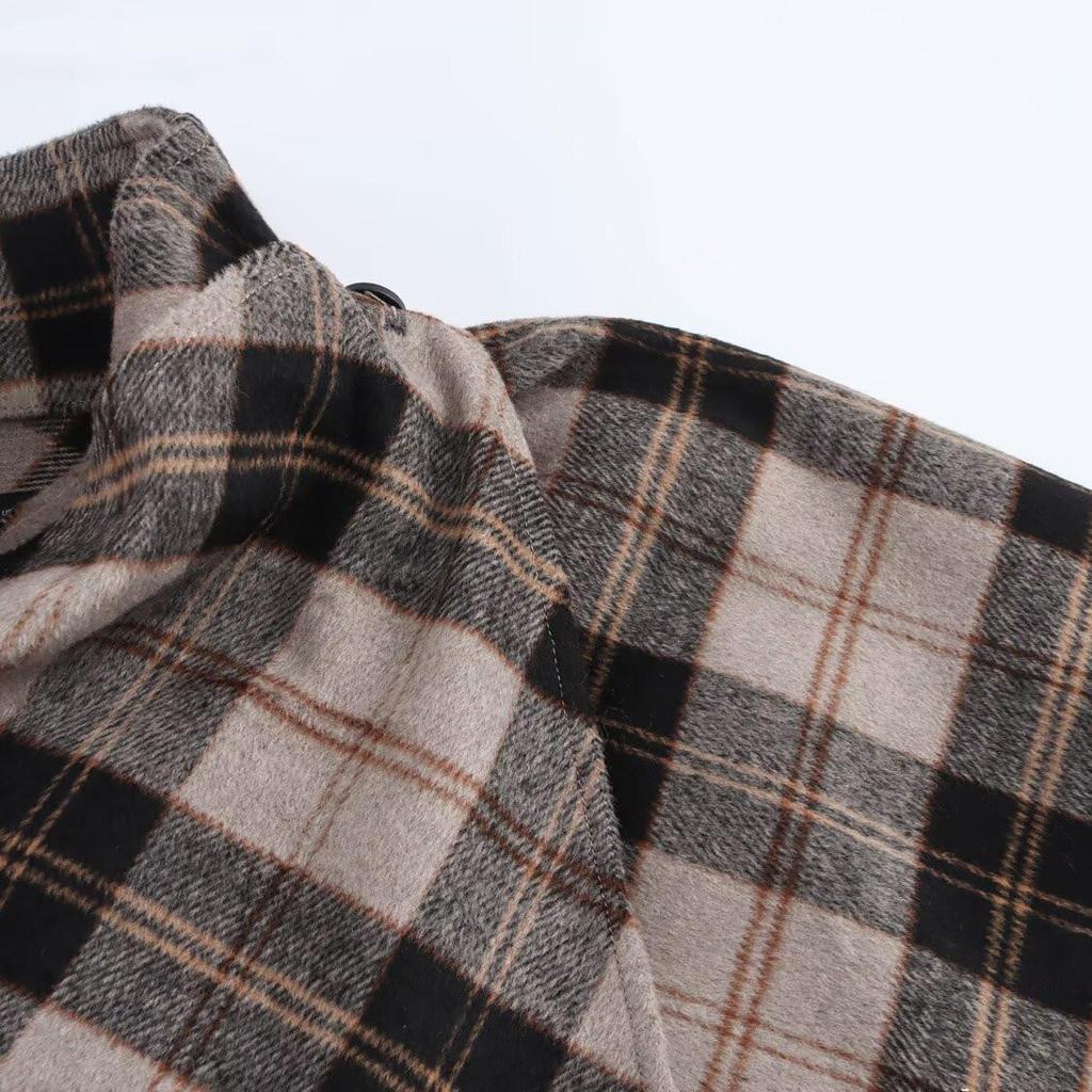 Весна 2025 Женское повседневное пальто-кейп в клетку с высоким воротом и цветными блоками