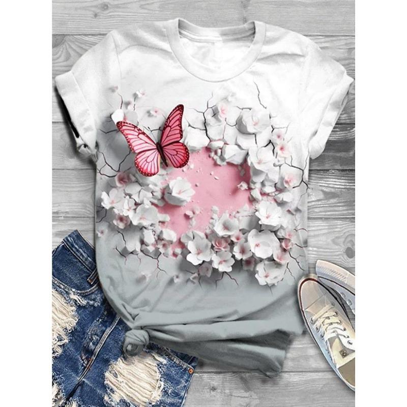 Летние футболки с круглым вырезом, забавным животным принтом и 3D-печатью, модные повседневные женские футболки с коротким рукавом