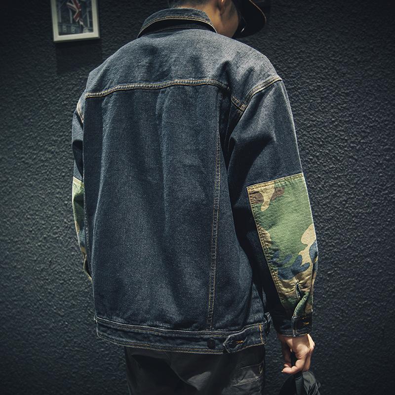 Мужская весенне-осенняя джинсовая куртка с длинным рукавом, камуфляжная лоскутная куртка большого размера