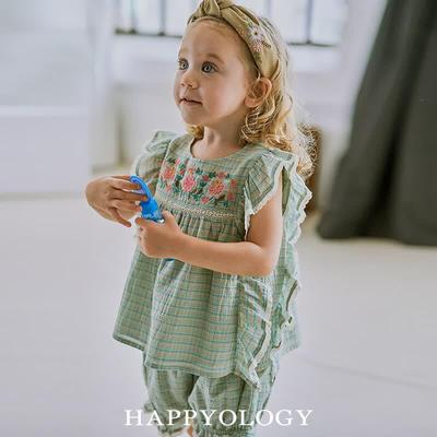 Летний топ Happyology для девочек с вышивкой и оборками на воротнике