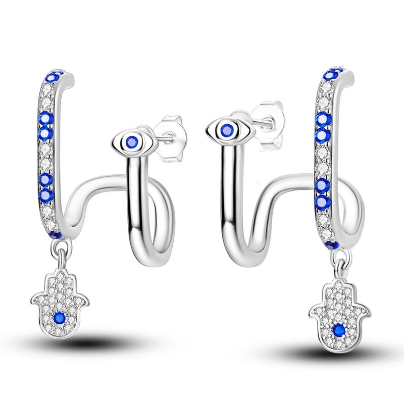 Серьги-кольца с синим цирконием для женщин, серебро 925 пробы, оригинальные серьги с цирконием, серьги U-образной формы, звезда, луна, роскошные ювелирные изделия, подарок