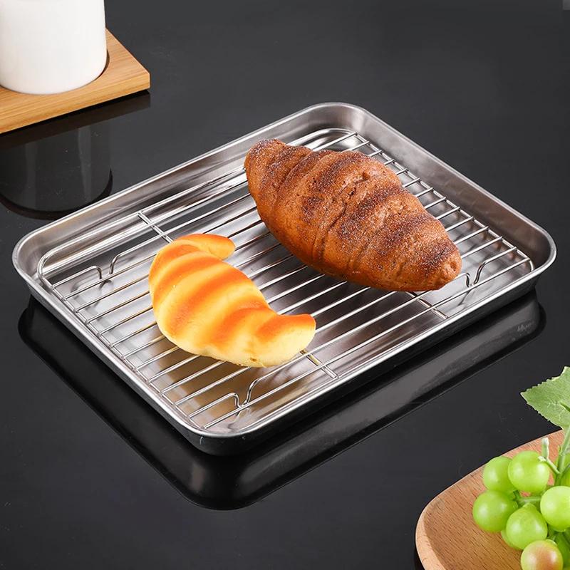Baking Tray with Pastry Cooling Grid Rack Stainless Steel Barbecue Plate Nonstick Cake Pan Oven Baking Kitchen Bakeware Tools
