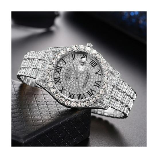 Женские кварцевые часы, круглый циферблат, сплав, декор со стразами, римский янтарный календарь, без задержки, проверка времени, высокая точность, наручные часы для деловых поездок