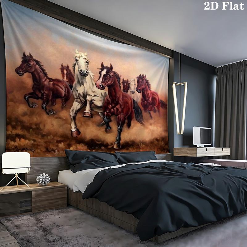 Dark Horse with Wild Flowers Tapestry, Floral Horse Portrait Art Print Wall Hanging for Bedroom Living Room Home Decor