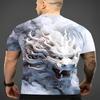 Летняя мужская футболка с цифровым принтом «Белый дракон», модная универсальная футболка с круглым вырезом, подходит для занятий спортом на открытом воздухе и повседневной носки, короткий рукав для мужчин