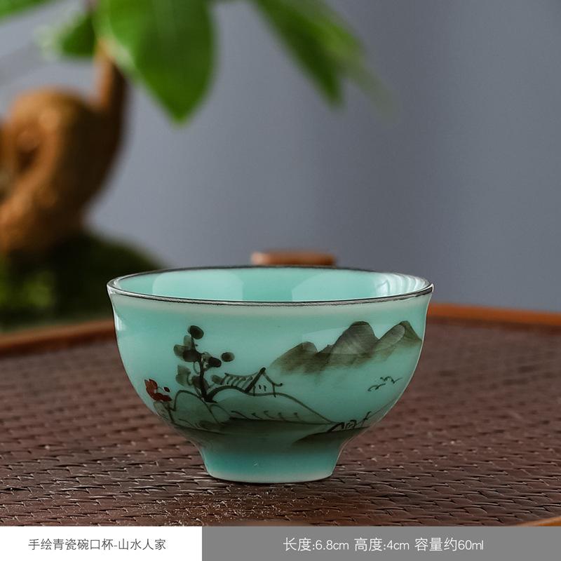 Celadon teacup ceramic hand-painted master single cup tea cup household kung fu tea bowl retro hat cup