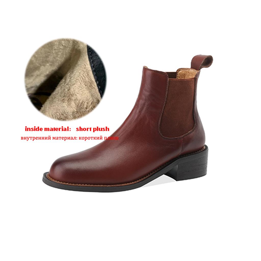 Krazing Pot Cow Skin Autumn Winter Shoes Concise Thick Heels Size 43 Size 42 Chelsea Boots Round Toe Slip On Retro Ankle Boots