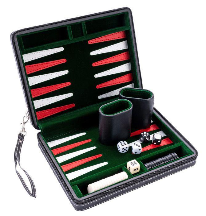 9" Red Faux Leather Travel Backgammon Game Pouch - Zip Closure - Felt Interior: Green/red/white - 250502