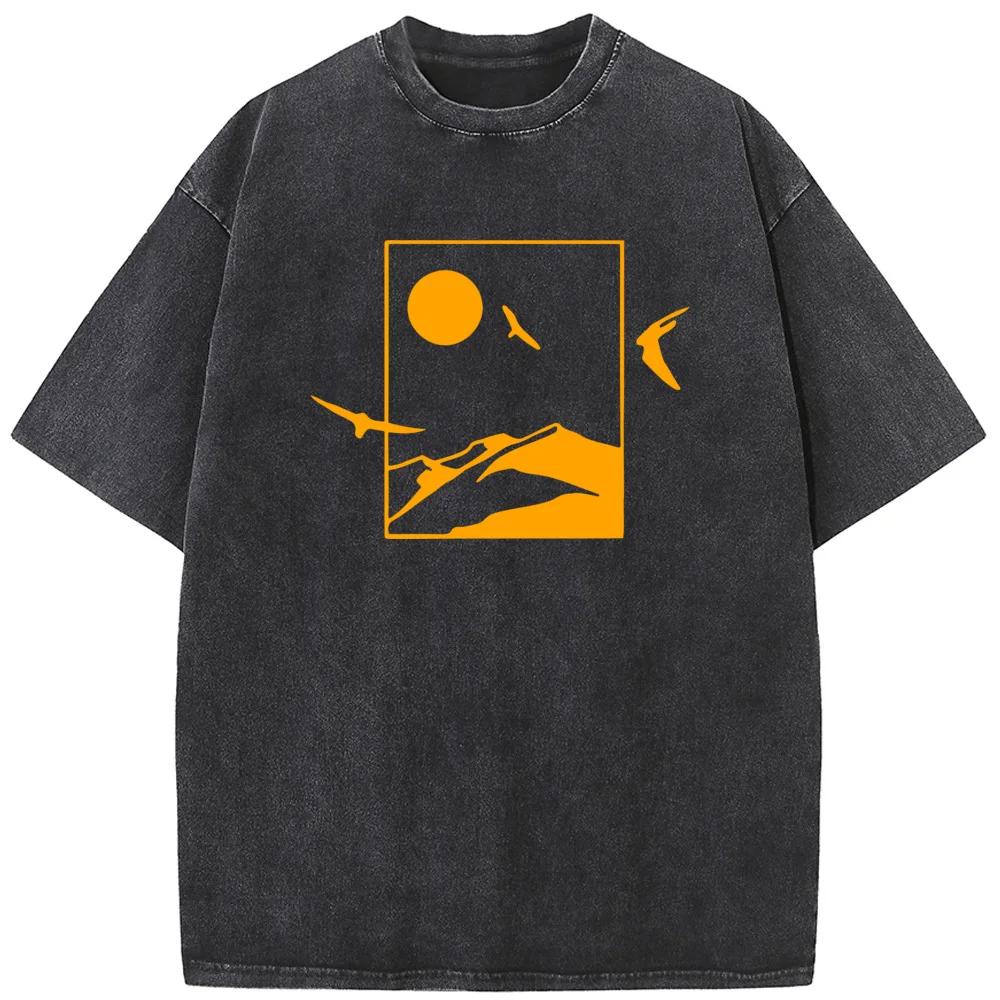 Мужская выбеленная рубашка с геометрическим рисунком в горном стиле, винтажная выбеленная футболка, топы, летние повседневные хлопковые футболки с круглым вырезом, выбеленная футболка