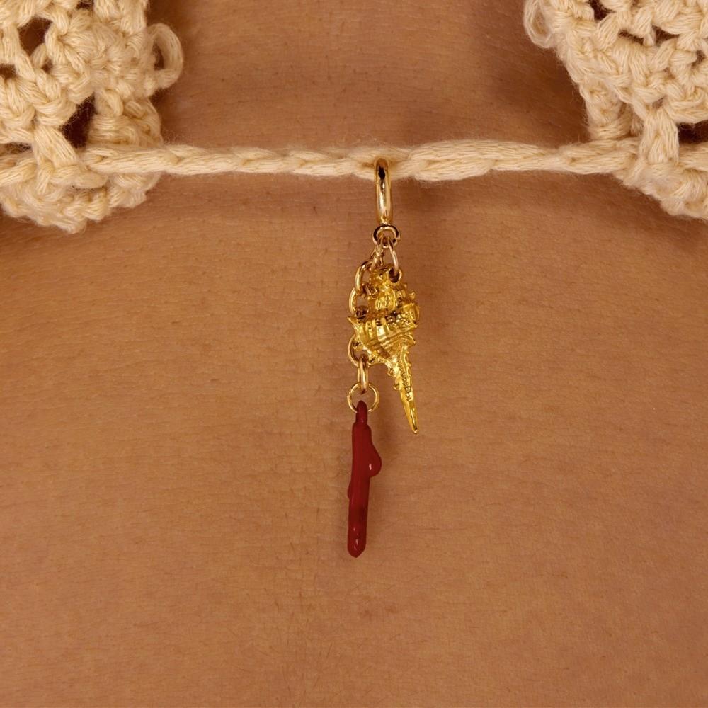 Stainless Steel Bikini Buckle Pendant Red Coral Swimwear Jewelry New Bikini Charms Set Women