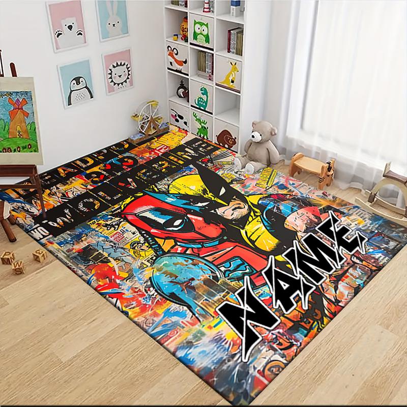 Custom Name Deadpool Wolverine Carpet Rug Customizable Soft Washable Anti-Slip Home Living Room Sofa Mats Personalized Rug. 090923