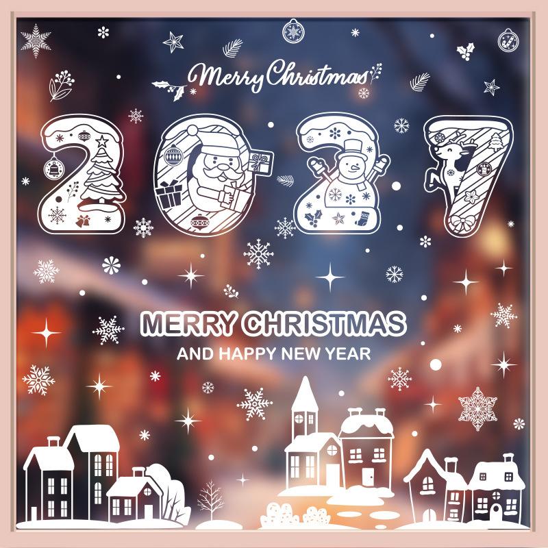 1117 Christmas Stickers Merry Christmas Decals White Snowflake Static Cling Santa Reindeer Snowman Window Decor