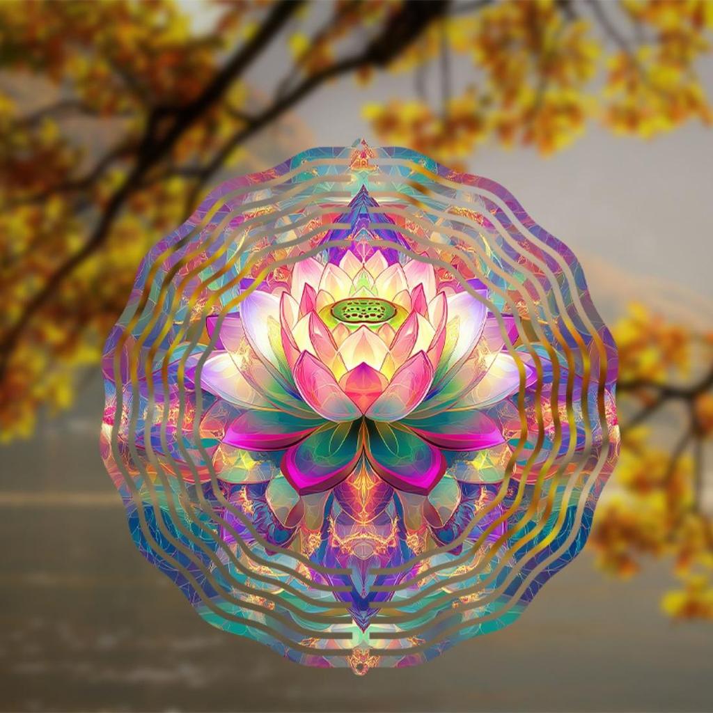 10-Inch Bohemian Style Metal Mandala Flower Wind Chime - Vibrant Double-Sided Print, Battery-Free with Hook, Ideal for Garden & Patio Decor