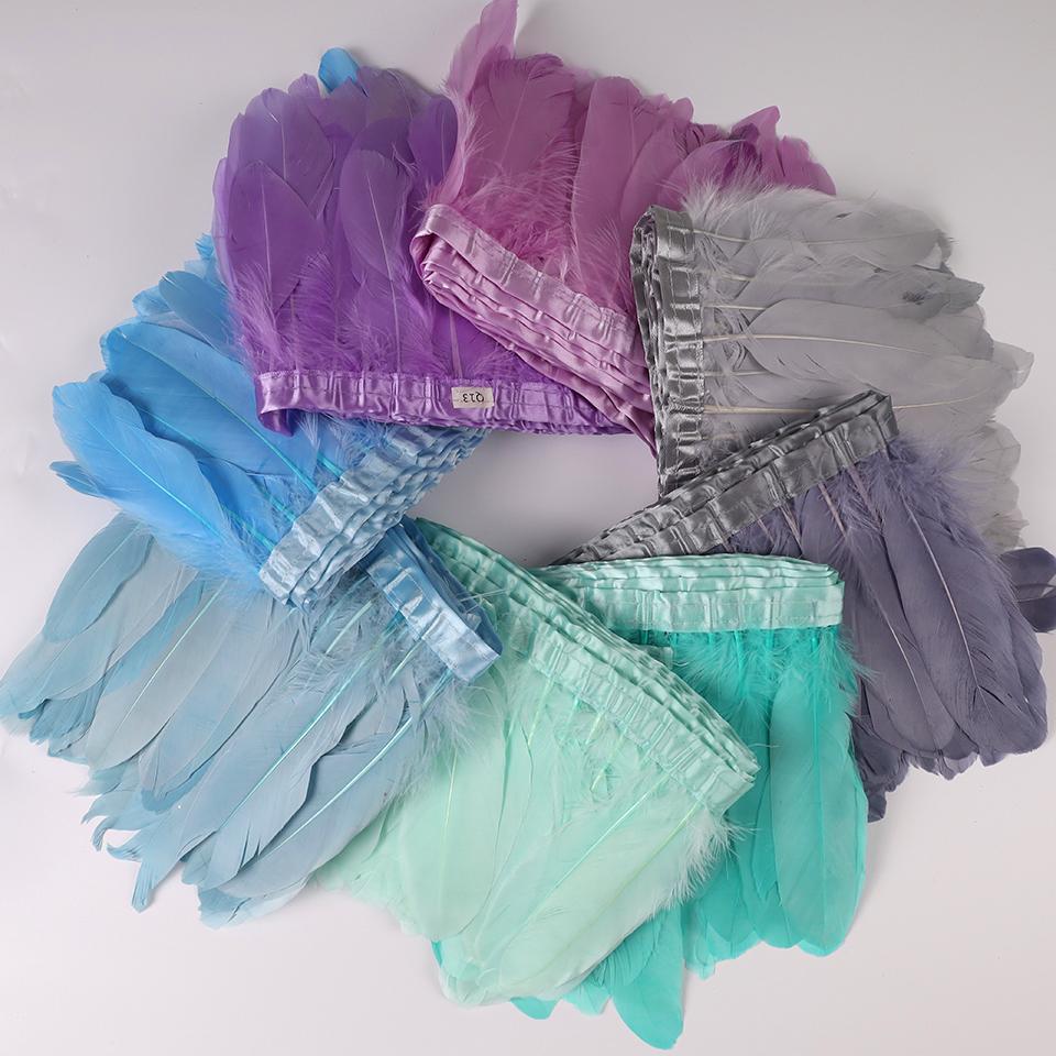 Отделка из гусиных перьев, лента-бахрома, 2 ярда/шт., швейные поделки, плюмаж для платья, юбки, настенное украшение для праздничной одежды