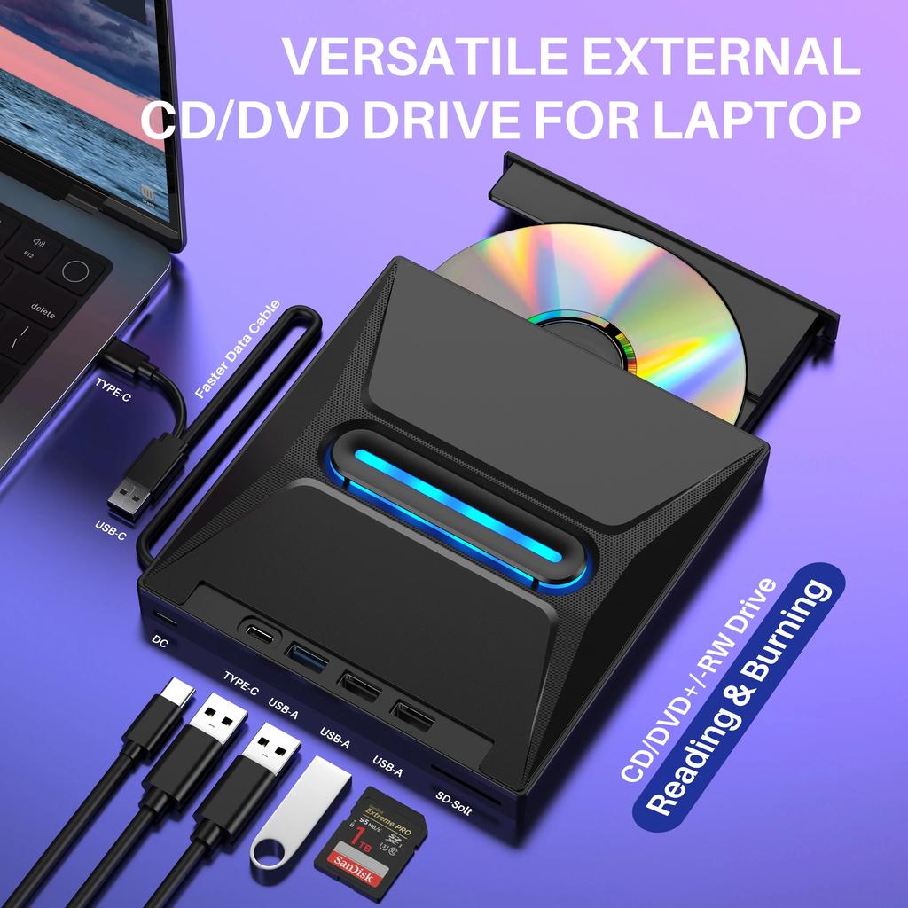 Внешний CD/DVD-резак USB 3.0 со считывателем SD-карт и оптическим приводом