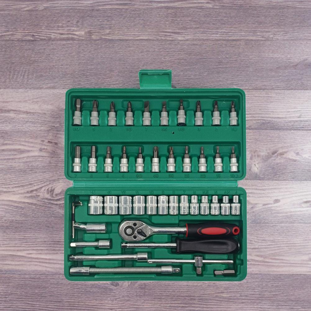 46pcs 1/4 Inch Ratchet Socket Repair Wrench Set Drive Socket Ratchet Wrench Combination Tools Kit For Car Repair