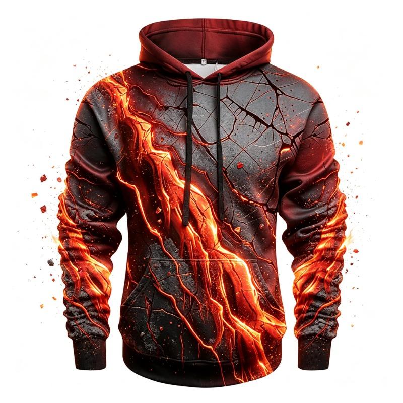 Men Black Blue Lightning Skull Print Hoodie Drawstring Pocket Long Sleeve Casual Pullover Sweatshirt