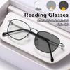 Персонализированные трендовые круглые очки для чтения с фотохромными линзами, в металлической оправе, с высокой четкостью, блокирующие синий свет, для женщин и мужчин