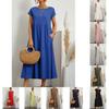 Minimalist Cotton Linen Dress With Pockets For Spring Casual Wear