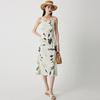[Interior Style] Spring/Summer Ink Printed Stand Cut Waist for Slimming and Breathable Mulberry Silk Strap Skirt for Women