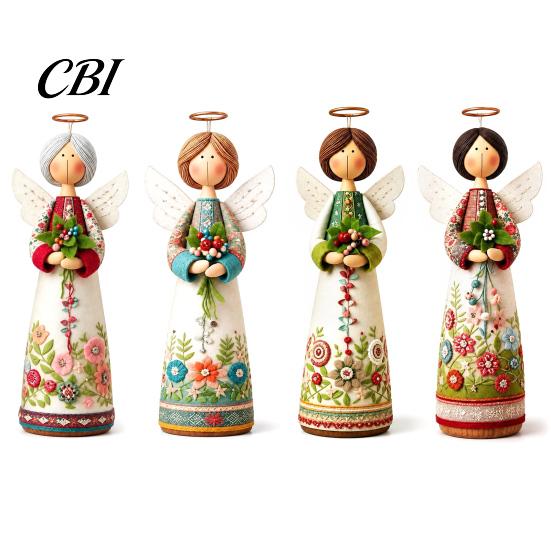 Artistic Home Decor Vintage Floral Figurine Ornament, Hand Carved Flower Angel Statue, Decorative Handcrafted Piece Table Decoration for Living