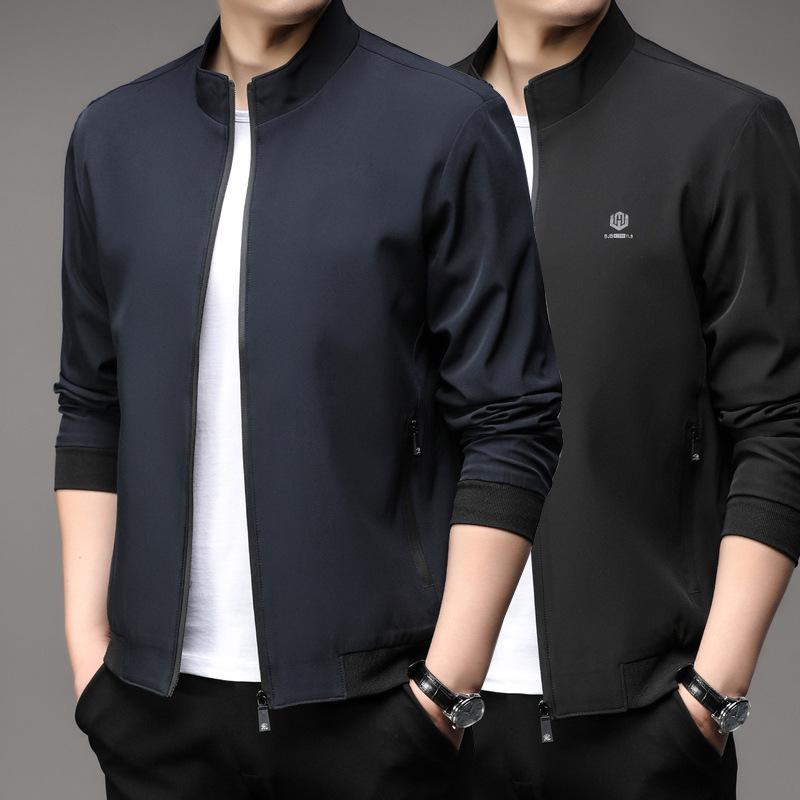 Мужская повседневная куртка в корейском стиле со стойкой - Весна/Осень, Трендовая, Свободного кроя, Большого размера