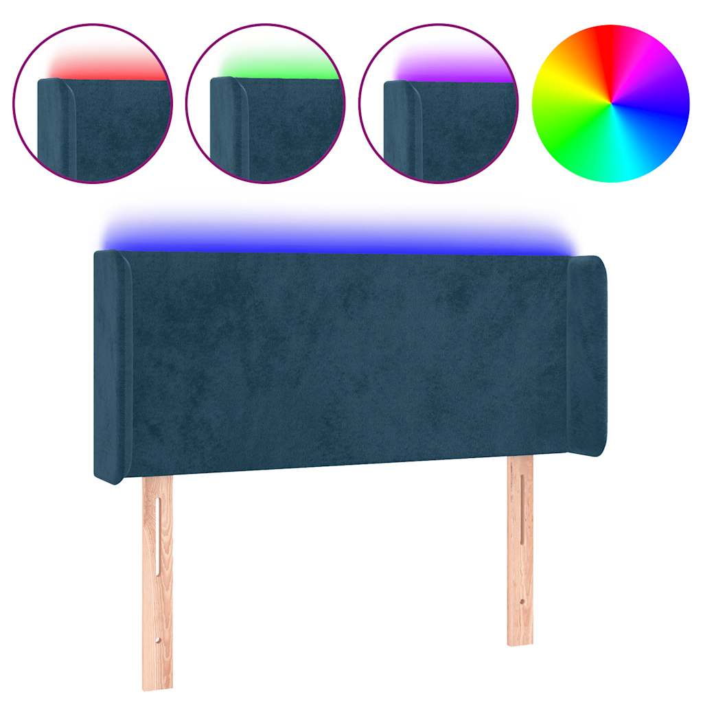 LED Headboard in Dark Blue 93 x 16 x 78 88 cm Velvet