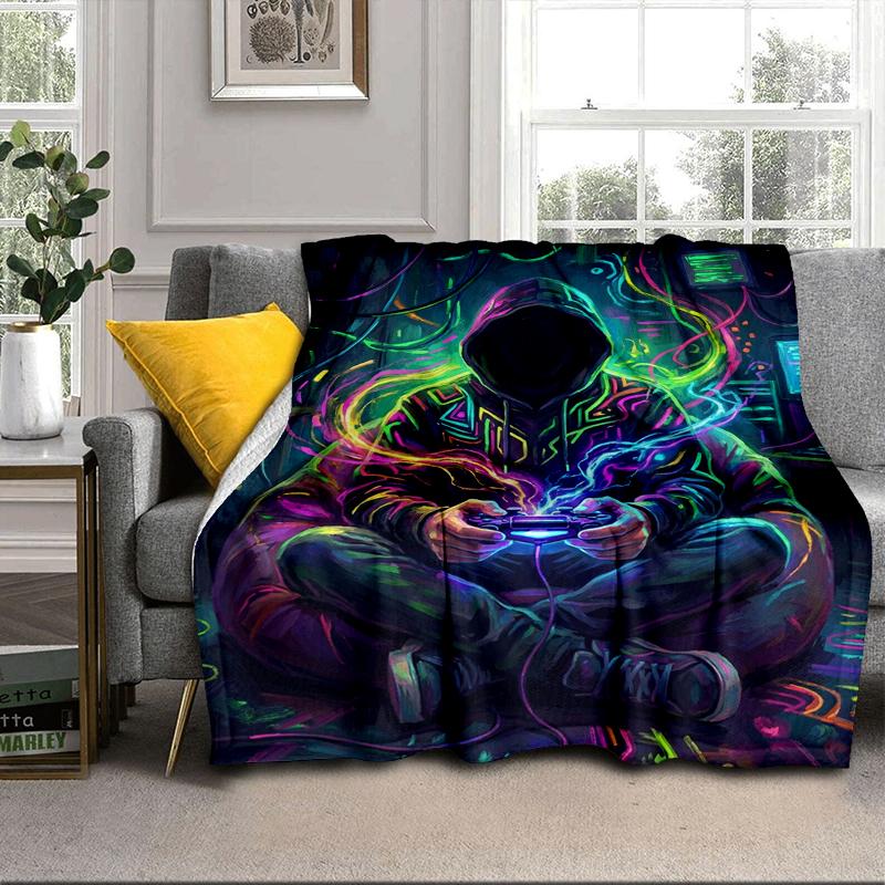 Cyberpunk Neon Gaming Blanket Flannel Blanket for bed, sofa, Camping, Hiking, Picnic Essentials, gift for family Fan gifts
