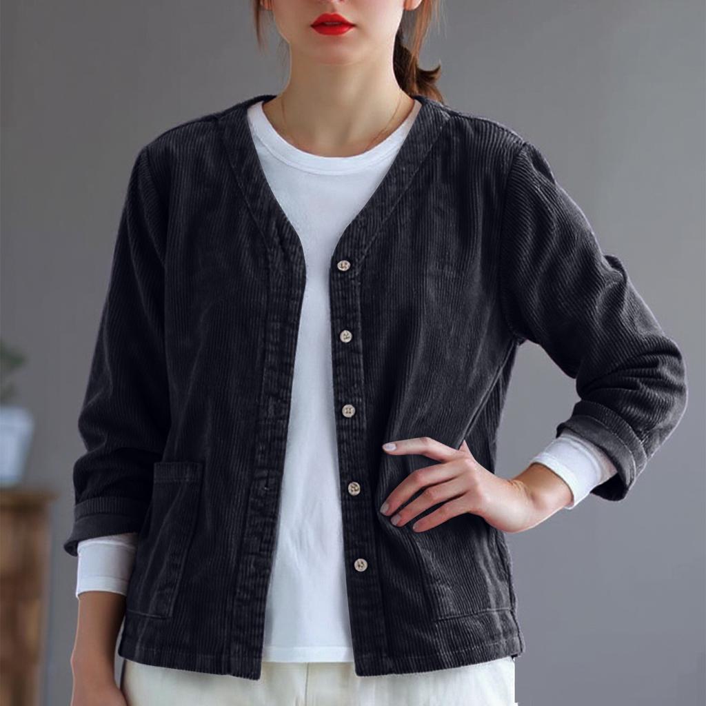 Женский ретро вельветовый кардиган свободного кроя с V-образным вырезом, полосатая вельветовая рубашка, топ, куртка