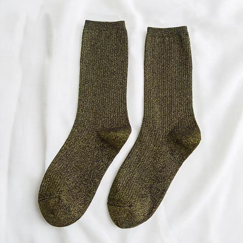 Модные сексуальные блестящие носки в корейском стиле, носки из шелка золотого и серебряного цветов, роскошный дизайн, высококачественные женские носки