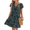 Women's Dresses Short Sleeve V-Neck Floral Printed Loose Casual Temperament Beach Dresses