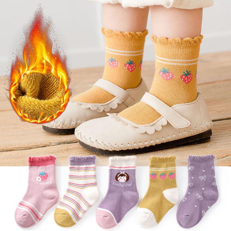 5 пар - Детские толстые осенние и зимние носки, теплые, средней длины для мальчиков и девочек