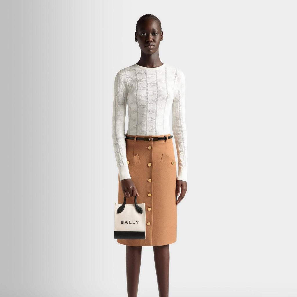 Bally Кожаная сумка-тоут с золотыми металлическими акцентами Мини Женская сумка-тоут Белая 6306502