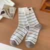 Vintage Striped Button-Embellished Socks Boneless Mid-Leg Socks Are Trendy And Wear Versatile Stacks Of Socks