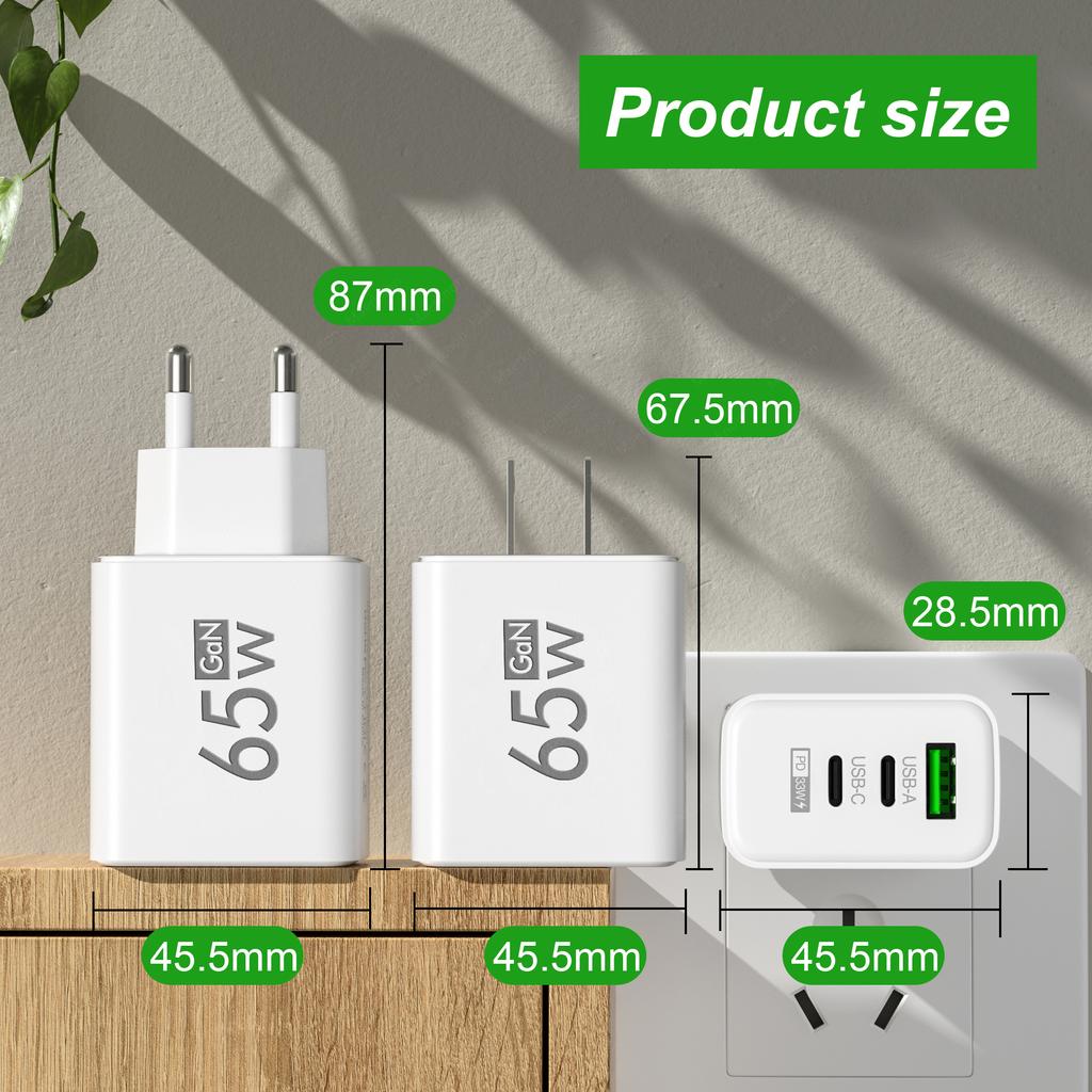 PD 65W GaN USB зарядное устройство Quick Charge 3.0 EU/US Plug настенное зарядное устройство для iPhone 15 Xiaomi Samsung Type C быстрая зарядка телефон адаптер