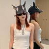 Puppy Ripped Denim Baseball Cap Y2K Bunny Ears Snapback Cap Chains Doberman Ears Hat Girl