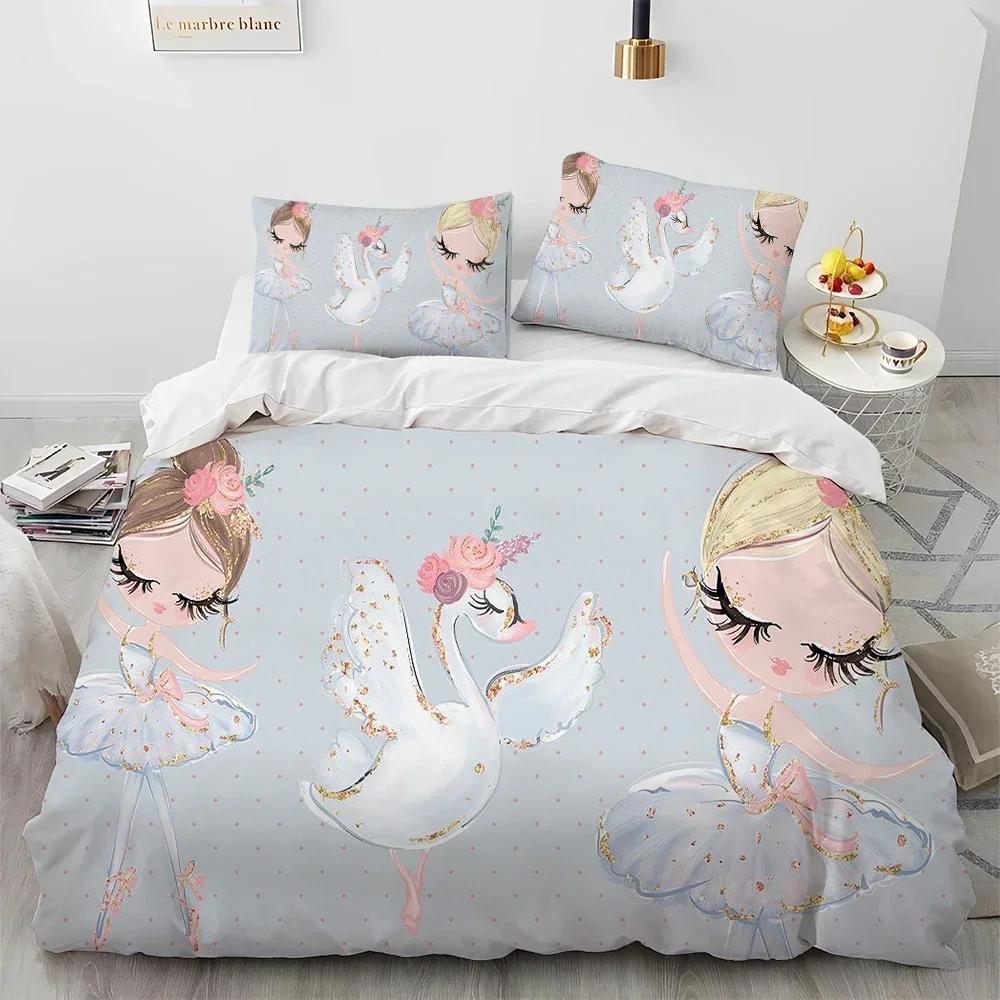 Cartoon Cute Ballet Girl Ballerina Comfortable Duvet Quilt Cover Pillowcase Bedding Set Children Bedroom Decoration Home Textile